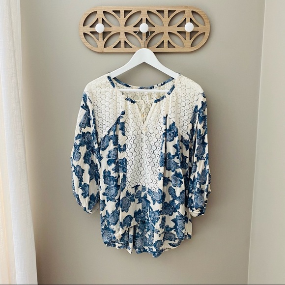 Free People Floral Blouse Blue Sz Small - Picture 1 of 10